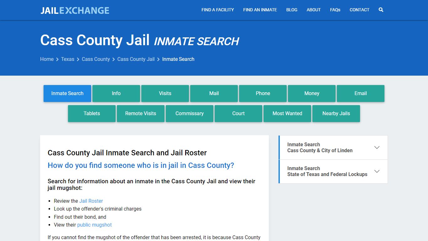 Inmate Search: Roster & Mugshots - Cass County Jail, TX